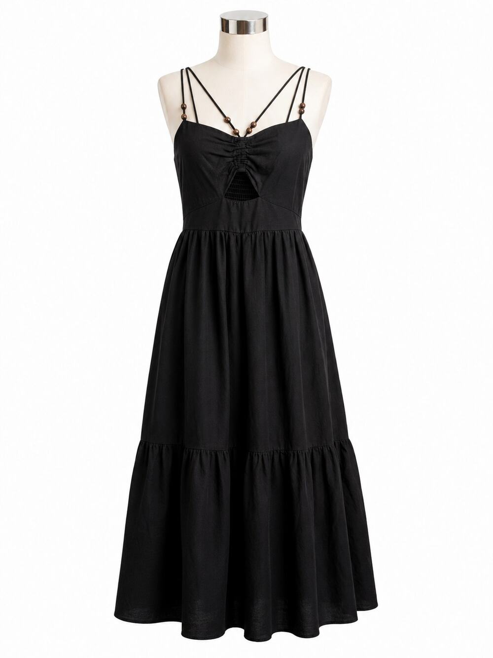 Jason Wu Black Linen Blend Strappy Boho Midi Dress - Size S